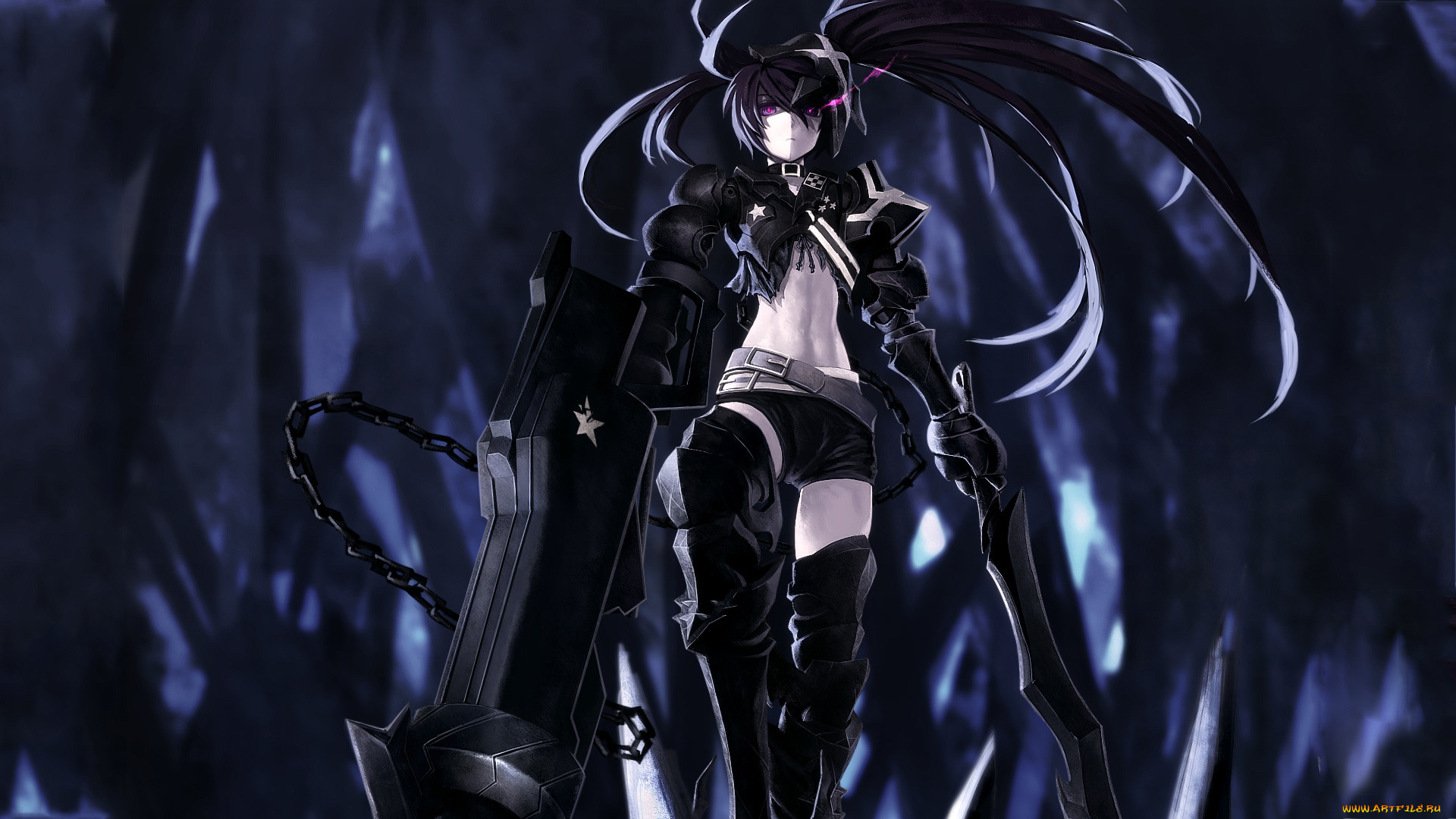 Обои Аниме Black Rock Shooter, обои для рабочего стола, фотографии аниме,  black rock shooter, оружие, девушка, арт, kuroi, mato, insane, black, rock,  shooter Обои для рабочего стола, скачать обои картинки заставки на